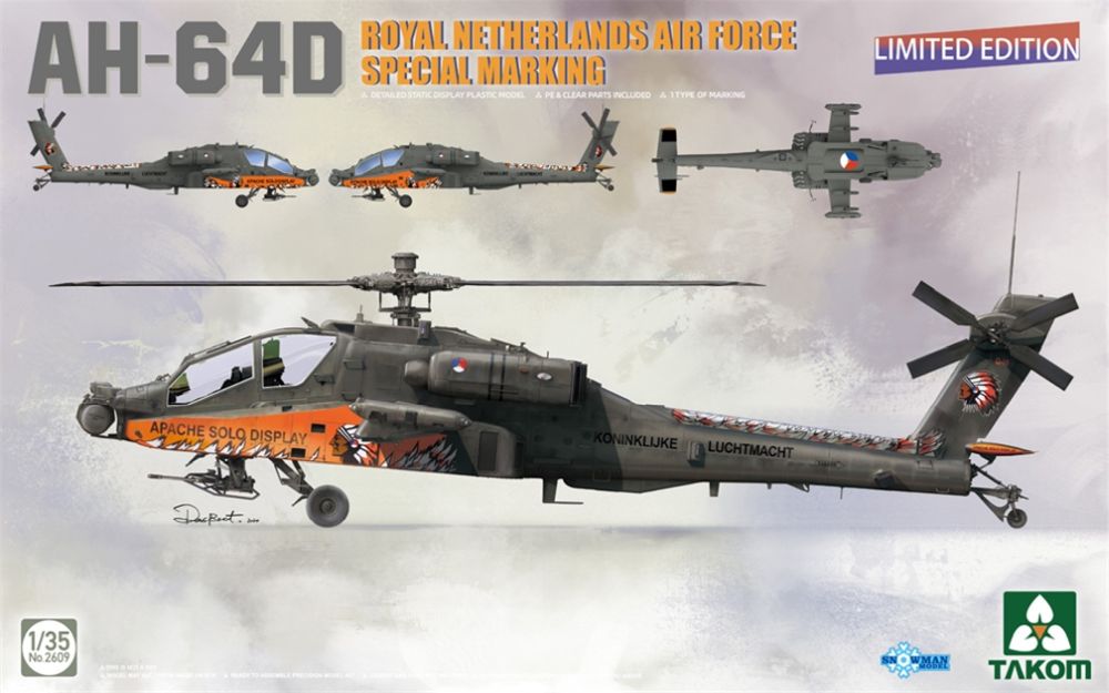 Takom PKTAK02609 Royal Netherlands AH-64D Apache Longbow Helicopter (Limited Edition) - 1:35 Scale