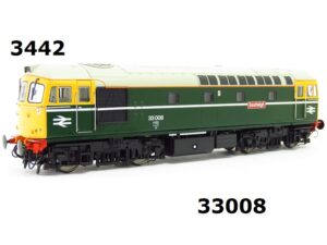 Heljan 3442P Class 33/0 33008 Eastleigh In BR Green Livery Livery Full Yellow Ends - OO Gauge PREOWNED as NEW DCC READY