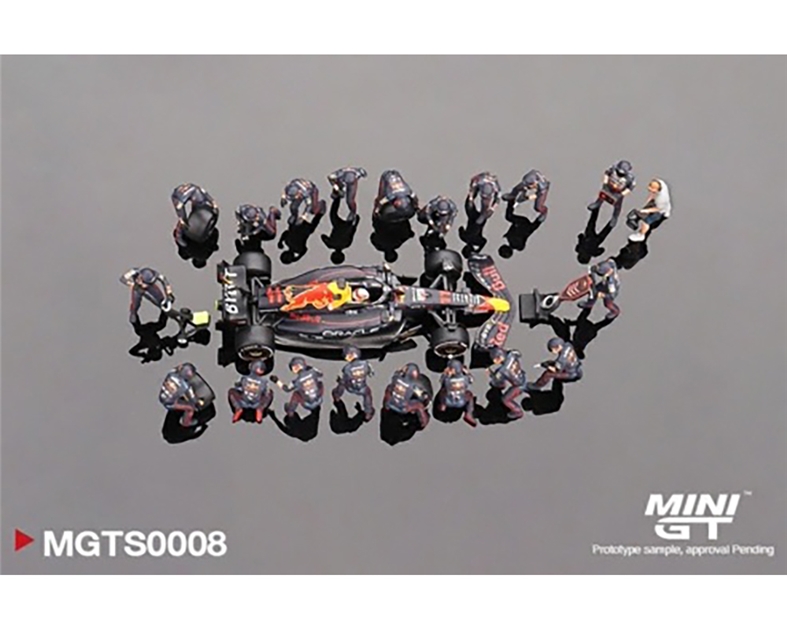 MiniGT MGTS0008 Red Bull RB18 S.Perez 2022 Abu Dhabi GP Pit Crew Set Ltd Ed. (Inc.Car) - 1:64 Scale