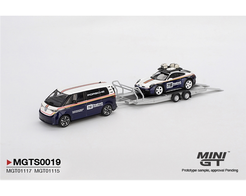 MiniGT MGTS0019 Porsche 911 Dakar No.718/Volkswagen ID. Buzz Porsche Centrum - 1:64 Scale
