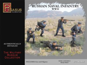Pegasus PKPG7270 WWII Russian Naval Infantry Figures (Qty 8 & Gun) - 1:72 Scale