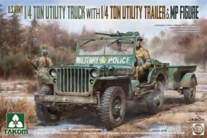 Takom PKTAK02126 US Army ¼-ton Utility Truck with ¼-ton Utility Trailer + MP Figure - 1:35 Scale