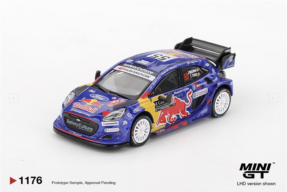 MiniGT MGT01176-L Ford Puma Rally1 No.55 M.Sport Ford WRT 2025 Rally Monte-Carlo (LHD) - 1:64 Scale