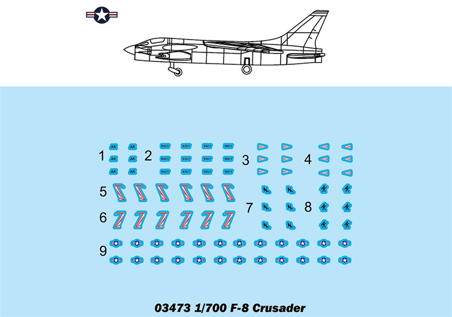 Trumpeter PKTM03473 US F-8 Crusader (Qty 6) Aircraft Accessory Pack - 1:700 Scale