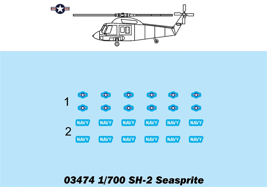 Trumpeter PKTM03474 US SH-2 Seasprite (Qty 6) Helicopter Accessory Pack - 1:700 Scale