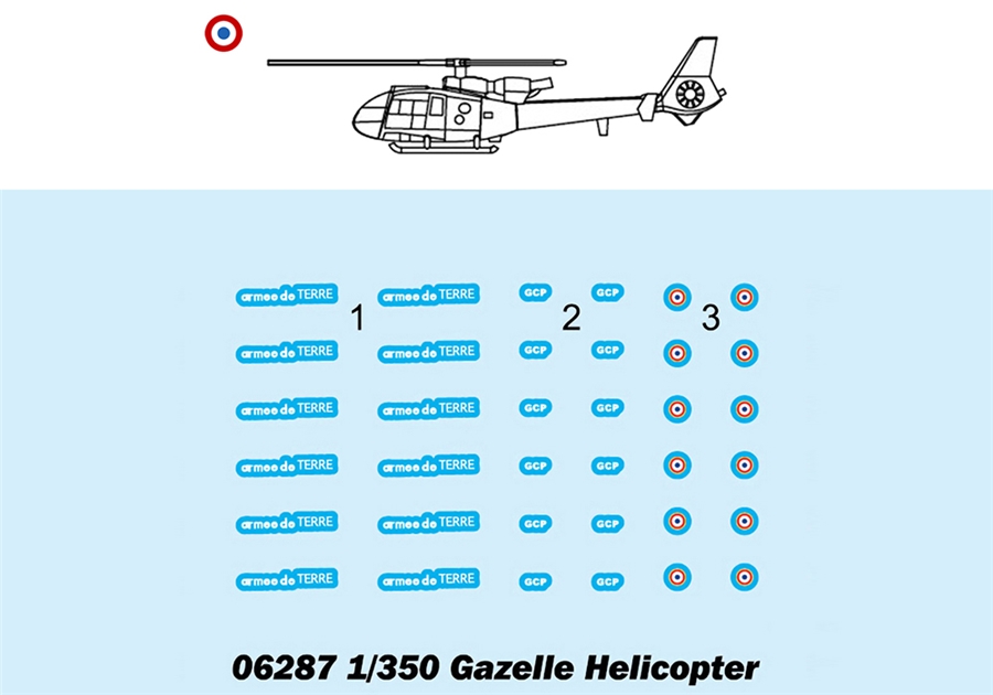 Trumpeter PKTM06287 French Gazelle (Qty 6) Helicopter Accessory Pack - 1:350 Scale