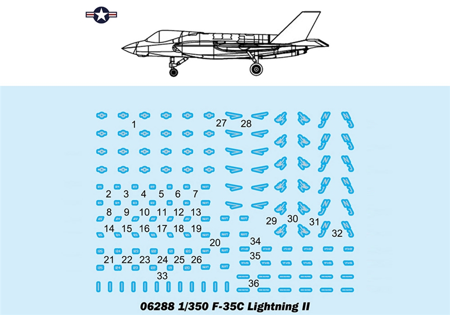 Trumpeter PKTM06288 US F-35C Lightning II (Qty 6) Aircraft Accessory Pack - 1:350 Scale