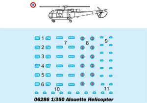 Trumpeter PKTM06286 French Alouette (Qty 6) Helicopter Accessory Pack - 1:350 Scale