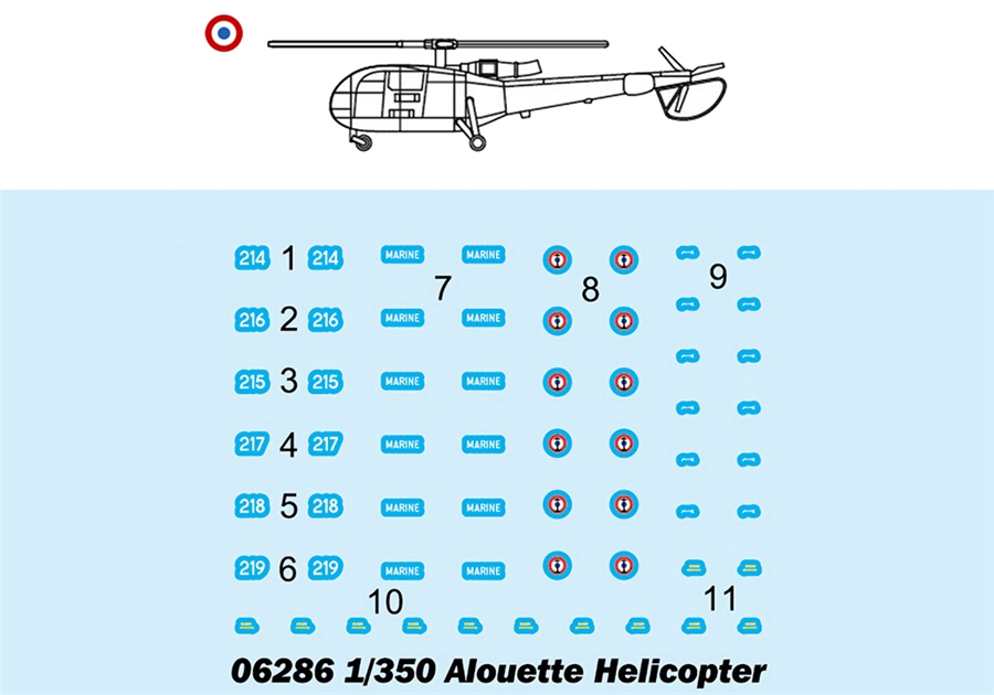 Trumpeter PKTM06286 French Alouette (Qty 6) Helicopter Accessory Pack - 1:350 Scale