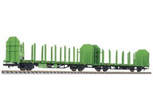 Liliput L235245 2-piece Timber Wagon Set Type Laaps 565, DB AG Green, Ep.VI - HO Gauge