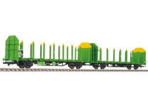 Liliput L235246 2-piece Timber Wagon Set Type Laaps, ÖBB 'RAILTRANS' Green, Ep.V - HO Gauge
