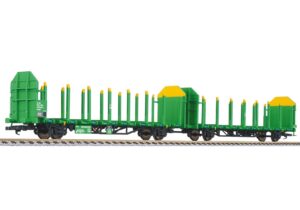 Liliput L235247 2-piece Timber Wagon Set Type Laaps, VTG Green, Ep.VI - HO Gauge