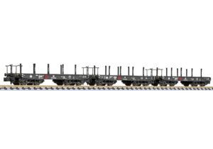 Liliput L260179 3-piece Heavy Duty Bogie Flat Wagon Set Type SSy 65-50, DR, Ep.III - N Gauge
