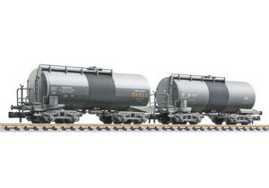 Liliput L260115 2-piece Bogie Tank Wagon Set, 'Shell'/'BTA' Grey, Ep.III [W] - N Gauge