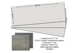Proses P3D-EB-02 HO/OO Scale Embossed PVC Sheets - Random Cobblestone (x3) - OO Gauge