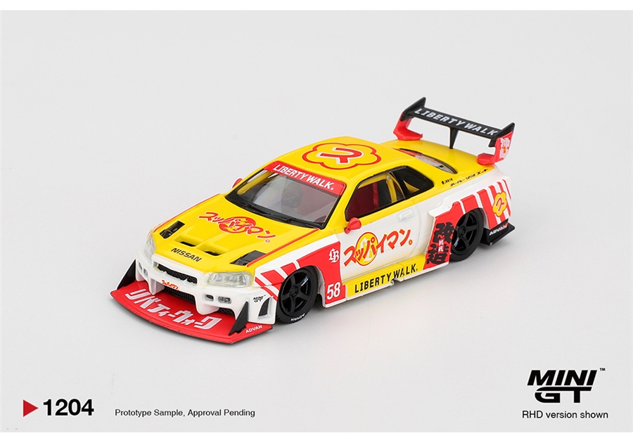 MiniGT MGT01204-R Nissan LB-ER34 Super Silhouette Skyline Suppaiman Okinawa (RHD) - 1:64 Scale