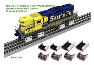 Proses PRR-O3-04 O Gauge (2 or 3 Rail) Rollers (x4) & Drive Wheel Cleaners (x4) - O Gauge