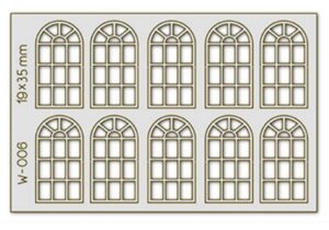 Proses PW-006 HO/OO Scale Laser Cut Arched Windows, 14-Pane 19mm x 35mm (x10)