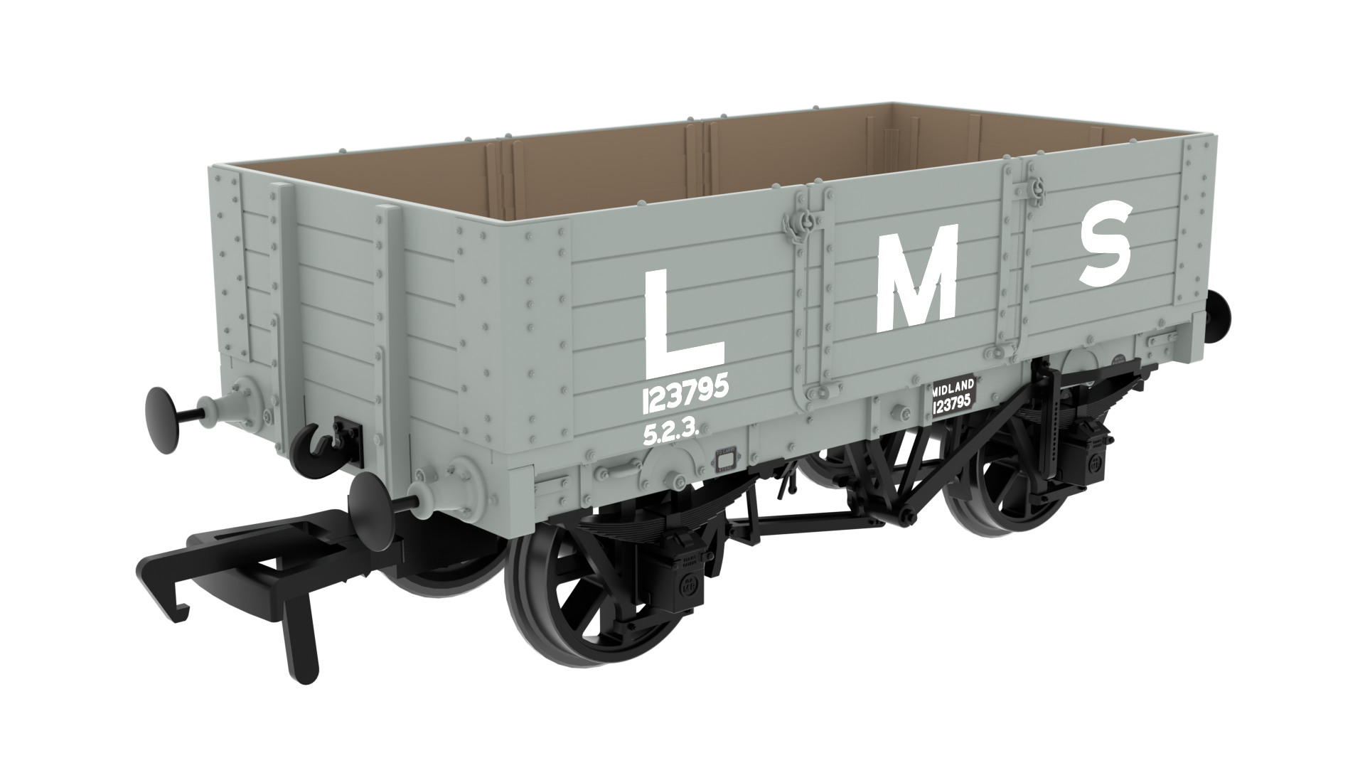 Rapido 845006 Midland D299 5-Plank Open Wagon - No.123795 - LMS Grey - OO Gauge