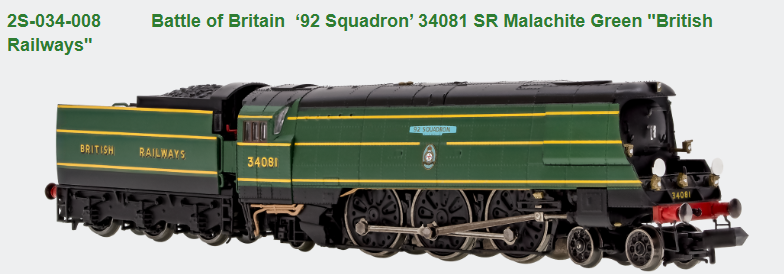Dapol 2S-034-008 Battle of Britain ‘92 Squadron’ 34081 SR Malachite Green "British Railways" DCC READY N Gauge