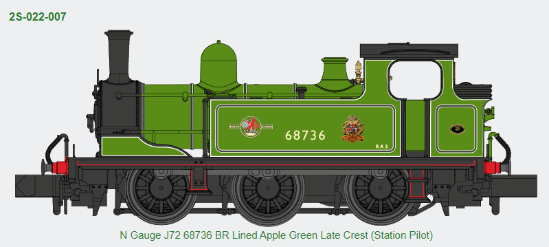 Dapol 2S-022-007 N Gauge J72 68736 BR Lined Apple Green Late Crest (Station Pilot) DCC READY N Gauge