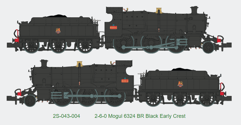 Dapol 2S-043-004 2-6-0 Mogul 6324 BR Black Early Crest DCC READY N Gauge