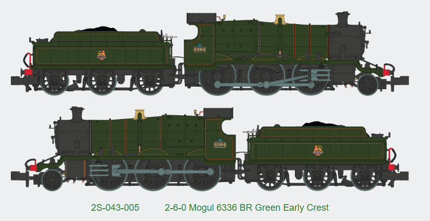 Dapol 2S-043-005 2-6-0 Mogul 6336 BR Green Early Crest DCC READY N Gauge
