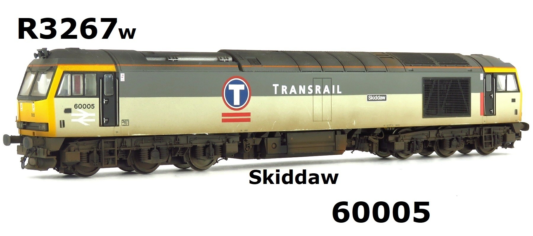 Hornby R3267WP Class 60 60005 “Skiddaw” In Transrail Triple Grey Livery Sound Removed Medium Weathered OO Gauge DCC Ready PREOWNED